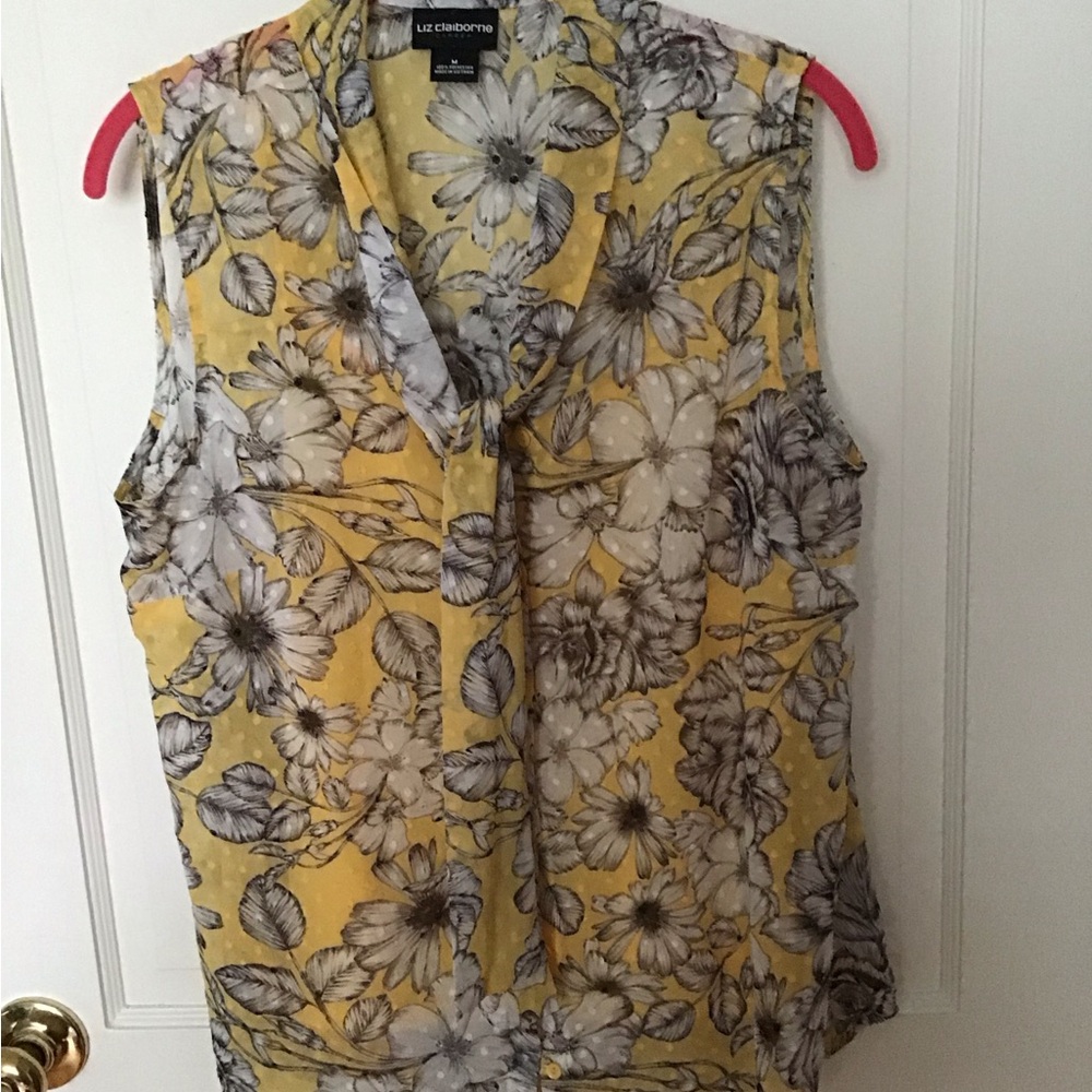 Liz Claiborne Yellow Sleeveless Notched Collar Blouse